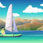 دانلود فوتیج کارتونی قایق سواری کنار جزیره
