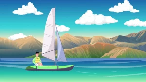 دانلود فوتیج کارتونی قایق سواری کنار جزیره